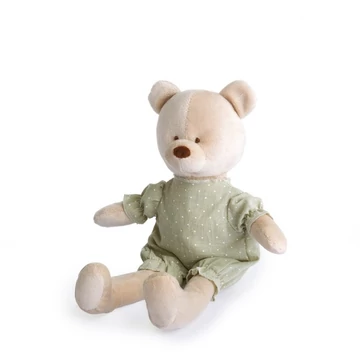Plüss bébi maci - zöld ruhácskában