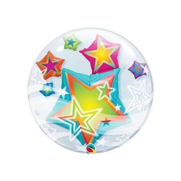 24 inch-es Multicolored Stars - Csillagos Double Bubble Lufi