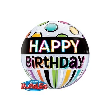 22 inch-es Birthday Black Band & Dots Szülinapi Bubbles Lufi