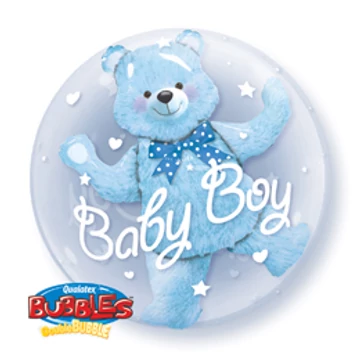 24 inch-es Baby Blue Bear Double Bubble Lufi Babaszületésre
