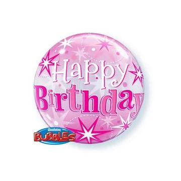 22 inch-es Birthday Pink Starburst Sparkle Szülinapi Bubbles Lufi