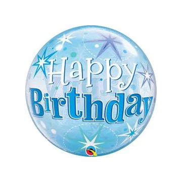 22 inch-es Birthday Blue Starburst Sparkle Szülinapi Bubbles Lufi