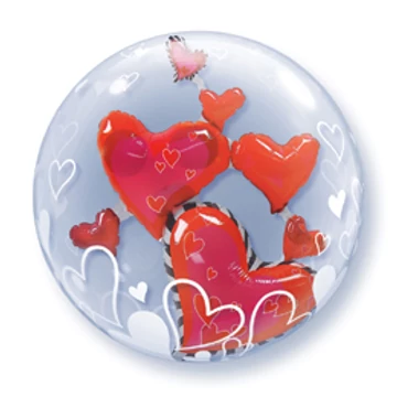 24 inch-es Lovely Floating Hearts Szerelmes Double Bubble Lufi