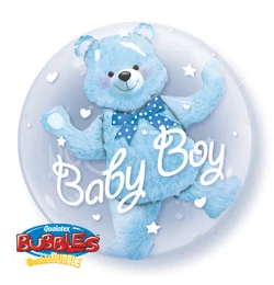 24 inch-es Baby Blue Bear Double Bubble Lufi Babaszületésre